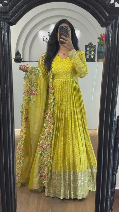 Zari Embroidered Anarkali Suit with Heavy Floral Dupatta