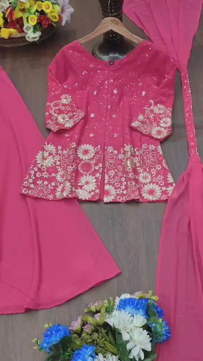 Designer Georgette Plazo Suit with Elegant Embroidered Work