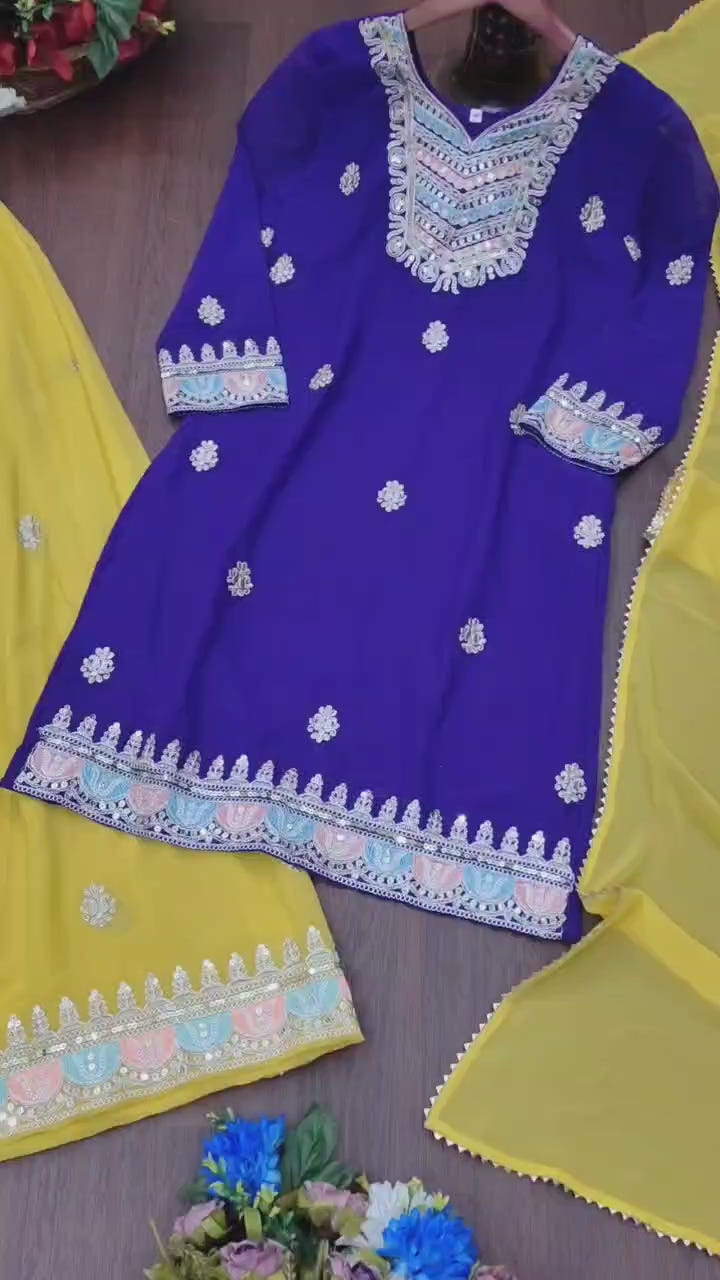 Designer Fox Georgette Sharara Suit with Stunning Coding Sequence Embroidery