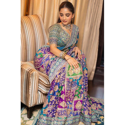 Purple Chinon Silk Digital Print Saree with Matching Designer Blouse