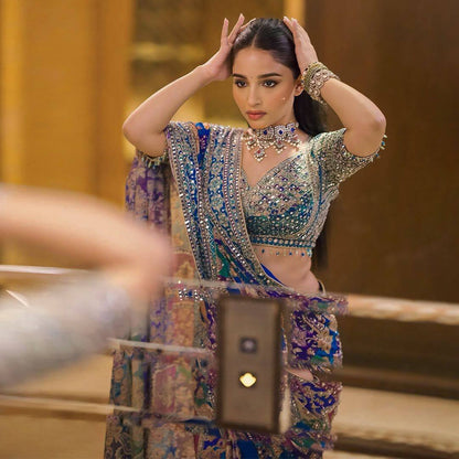 Purple Chinon Silk Digital Print Saree with Matching Designer Blouse