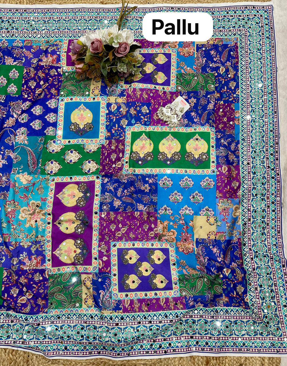 Purple Chinon Silk Digital Print Saree with Matching Designer Blouse