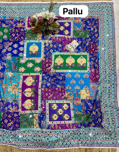 Purple Chinon Silk Digital Print Saree with Matching Designer Blouse