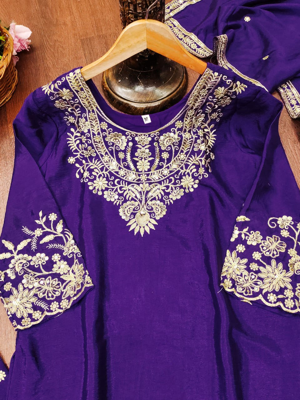 Purple Designer Chinon Embroidery Sharara Suit and Dupatta For Party Wear