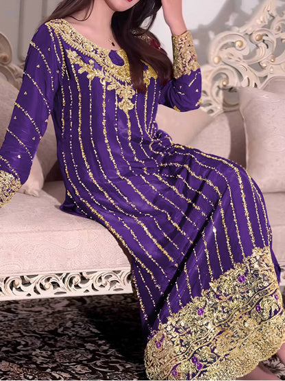 Purple Designer Chinon Silk Plazzo Long Top and Dupatta For Party Wear