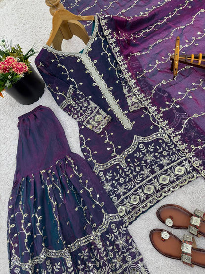 Purple Designer Fendy Silk Top Bottom and Dupatta For Party Wear