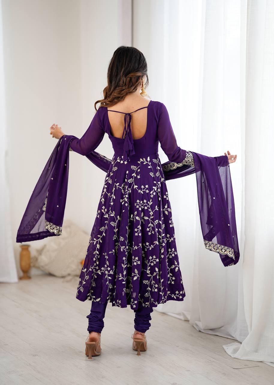 Purple Designer Heavy Faux Georgette Anarkali Gown and Dupatta