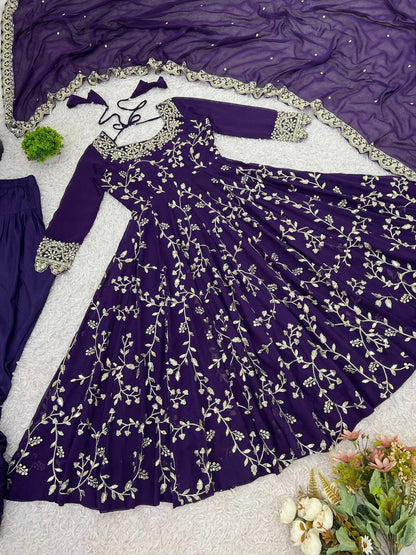 Purple Designer Heavy Faux Georgette Anarkali Gown and Dupatta