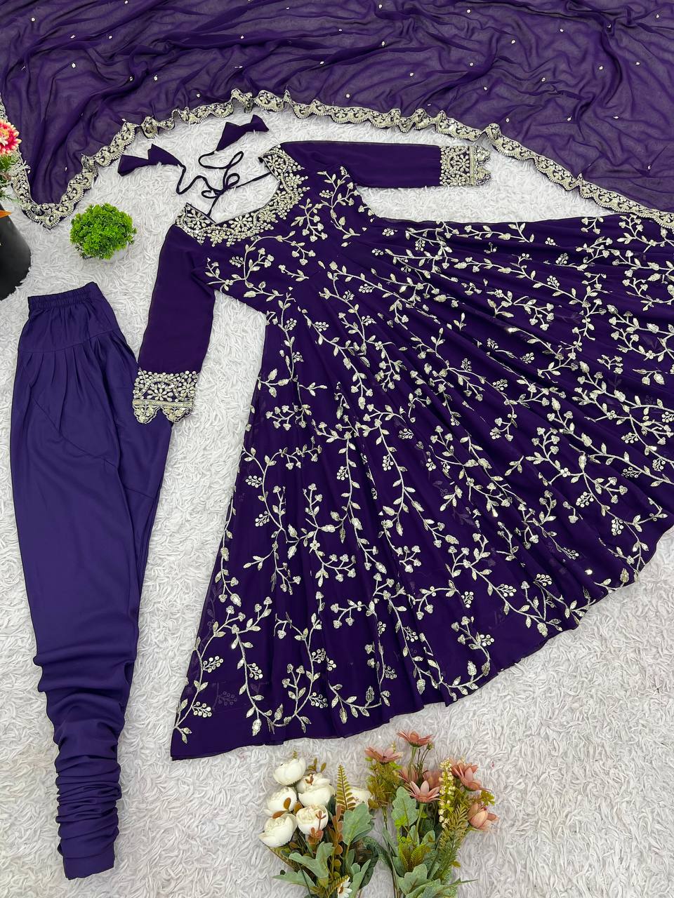 Purple Designer Heavy Faux Georgette Anarkali Gown and Dupatta
