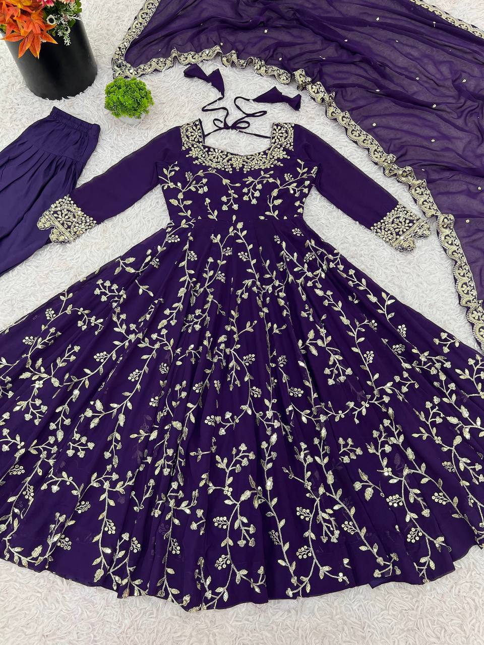 Purple Designer Heavy Faux Georgette Anarkali Gown and Dupatta