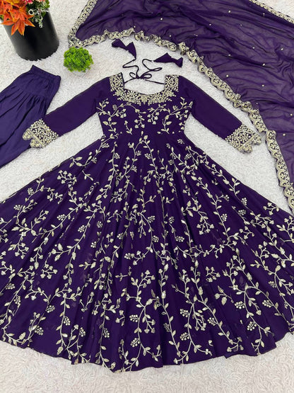 Purple Designer Heavy Faux Georgette Anarkali Gown and Dupatta