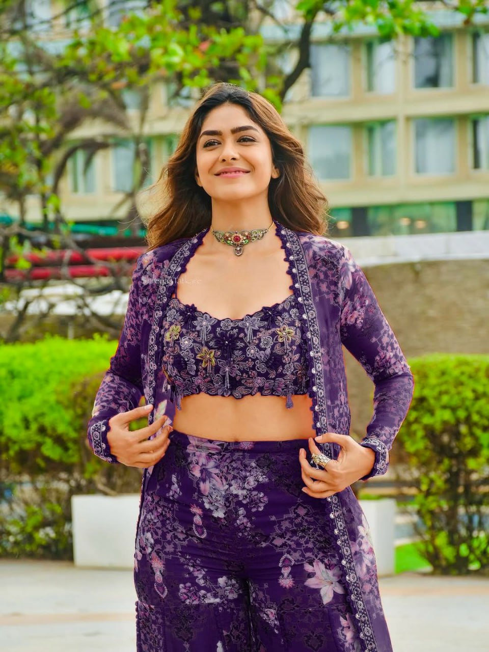 Purple Designer Tibby Silk Shrug Sharara Set with Embroidery Work