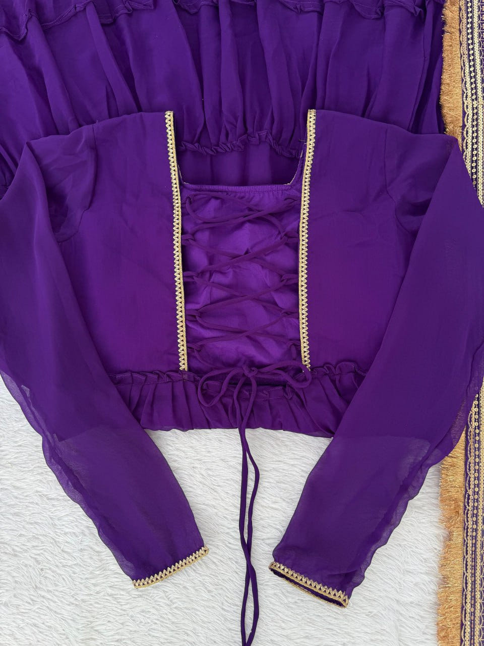 Purple Faux Georgette Ruffle Anarkali Set with Sequin Work Dupatta