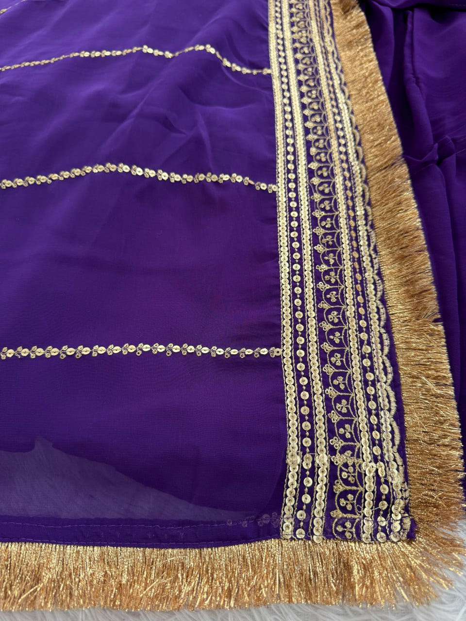 Purple Faux Georgette Ruffle Anarkali Set with Sequin Work Dupatta