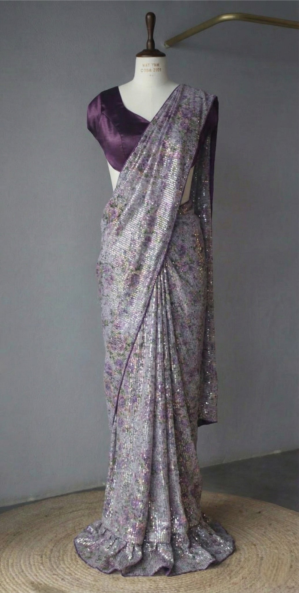 Purple Georgette Digital Print Saree with Full Sequins Contrast Border