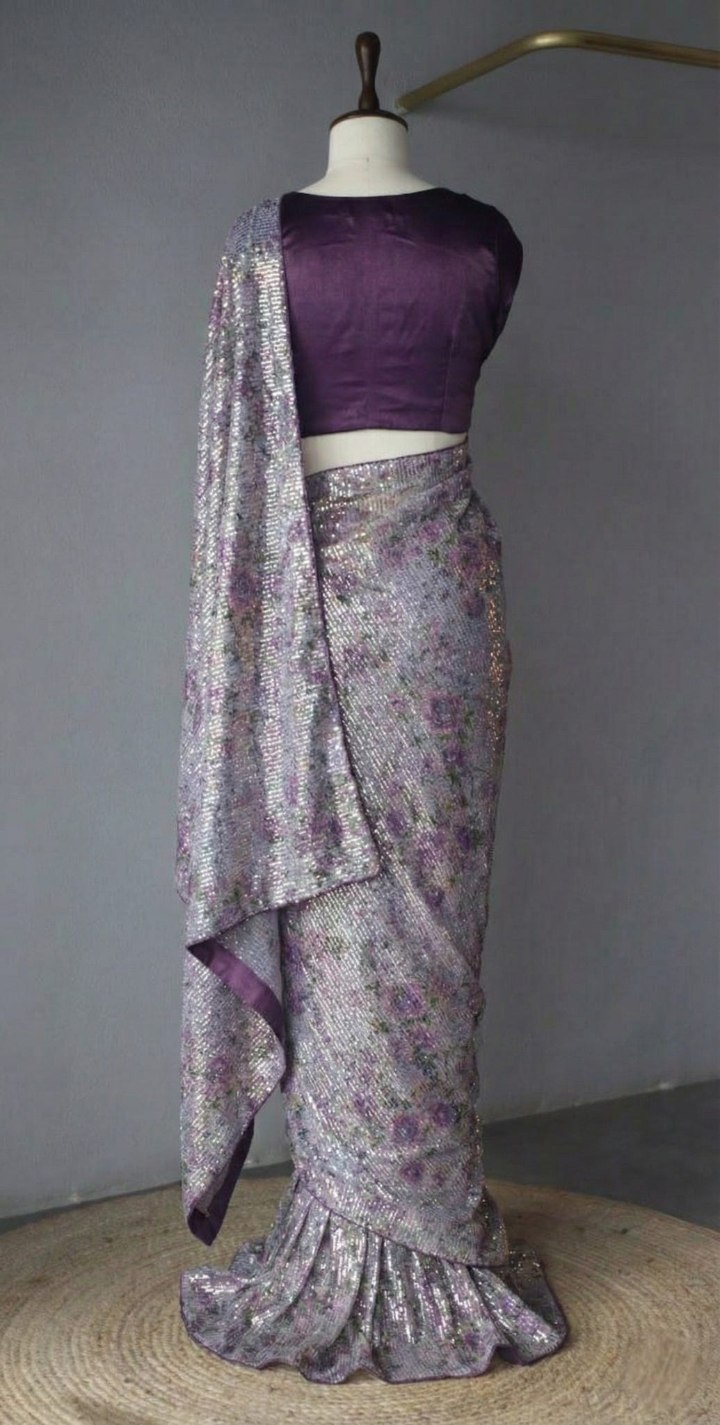 Purple Georgette Digital Print Saree with Full Sequins Contrast Border