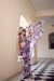 Purple Marble Print Weightless Saree with Pearl Lace Border Floral Blouse