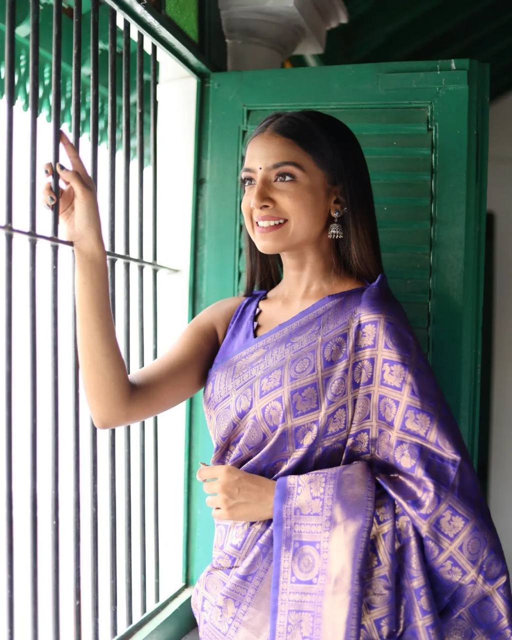 Purple Traditional Kanchipuram Silk Saree with Woven Matching Blouse