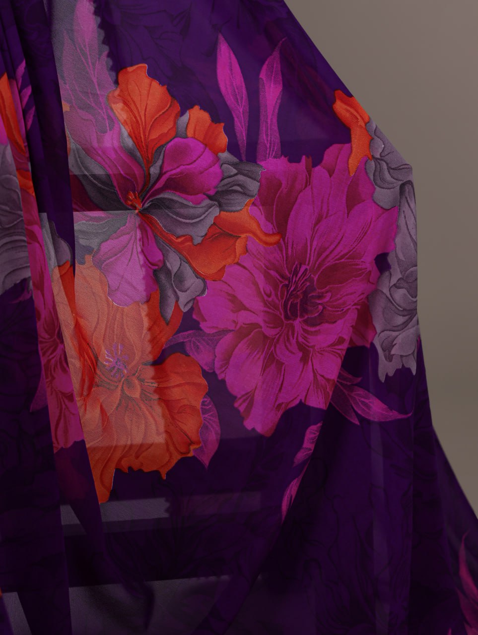 Purple Weightless Marble Floral Printed Saree with Banglory Blouse