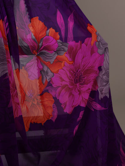 Purple Weightless Marble Floral Printed Saree with Banglory Blouse