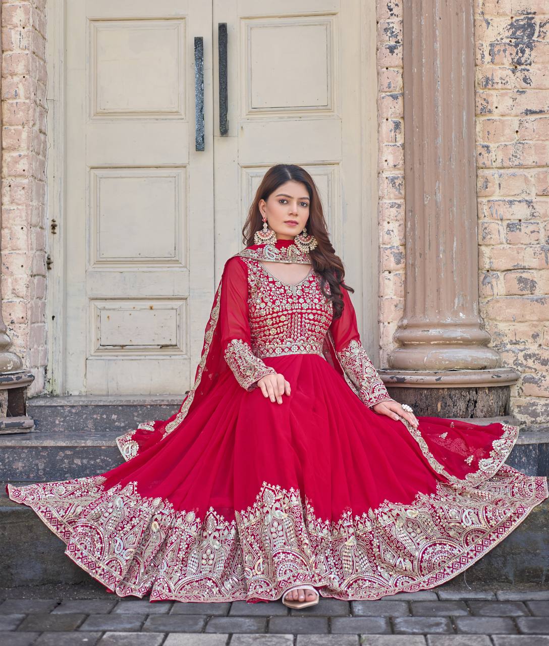 Rani Pink Designer Faux Georgette Anarkali Gown and Dupatta For Party Wear