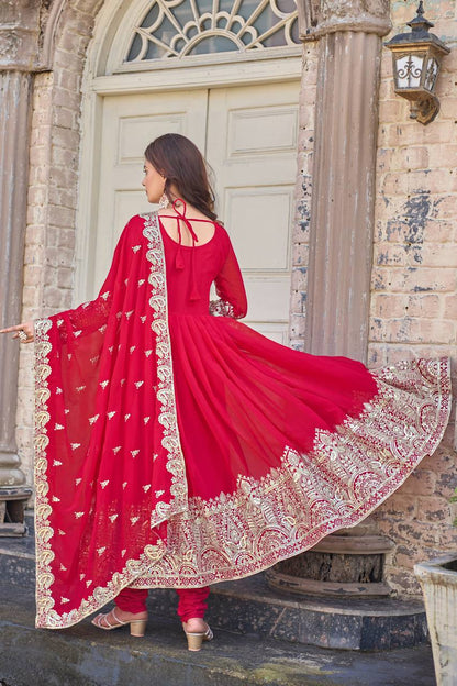 Rani Pink Designer Faux Georgette Anarkali Gown and Dupatta For Party Wear