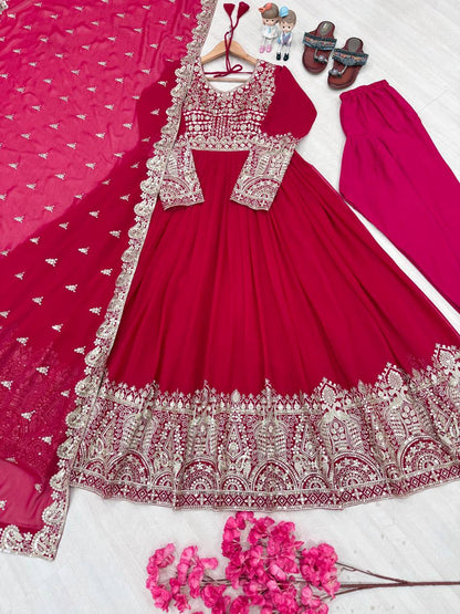 Rani Pink Designer Faux Georgette Anarkali Gown and Dupatta For Party Wear