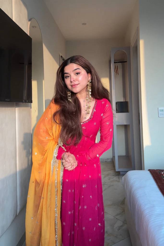 Rani Pink Designer Faux Georgette Embroidered Gown and Dupatta