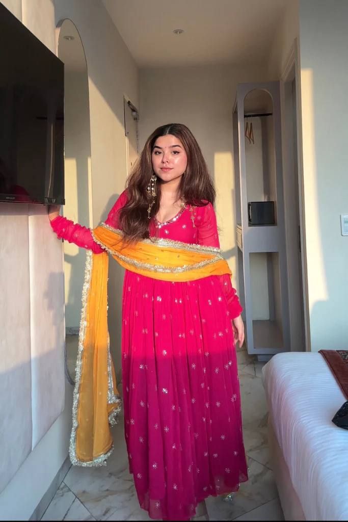 Rani Pink Designer Faux Georgette Embroidered Gown and Dupatta