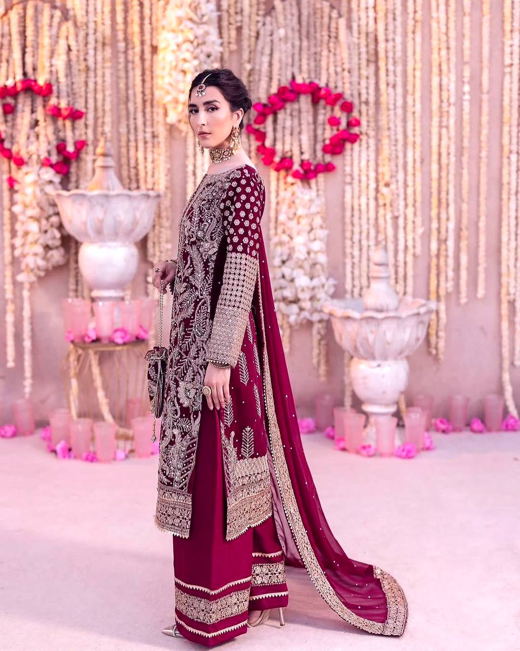 Rani Pink Designer Faux Georgette Palazzo suit Dupatta For Party Wear