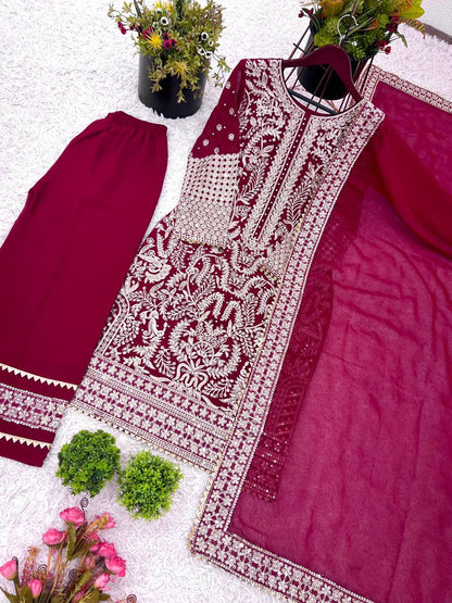 Rani Pink Designer Faux Georgette Palazzo suit Dupatta For Party Wear