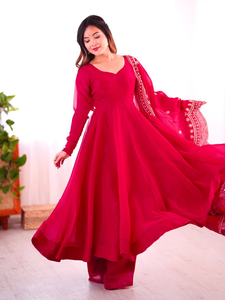 Rani Pink Designer Heavy Fandy Silk Gown and Dupatta For Party Wear