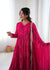 Rani Pink Designer Mal Chanderi Mirror Work Ruffle Gown and Dupatta