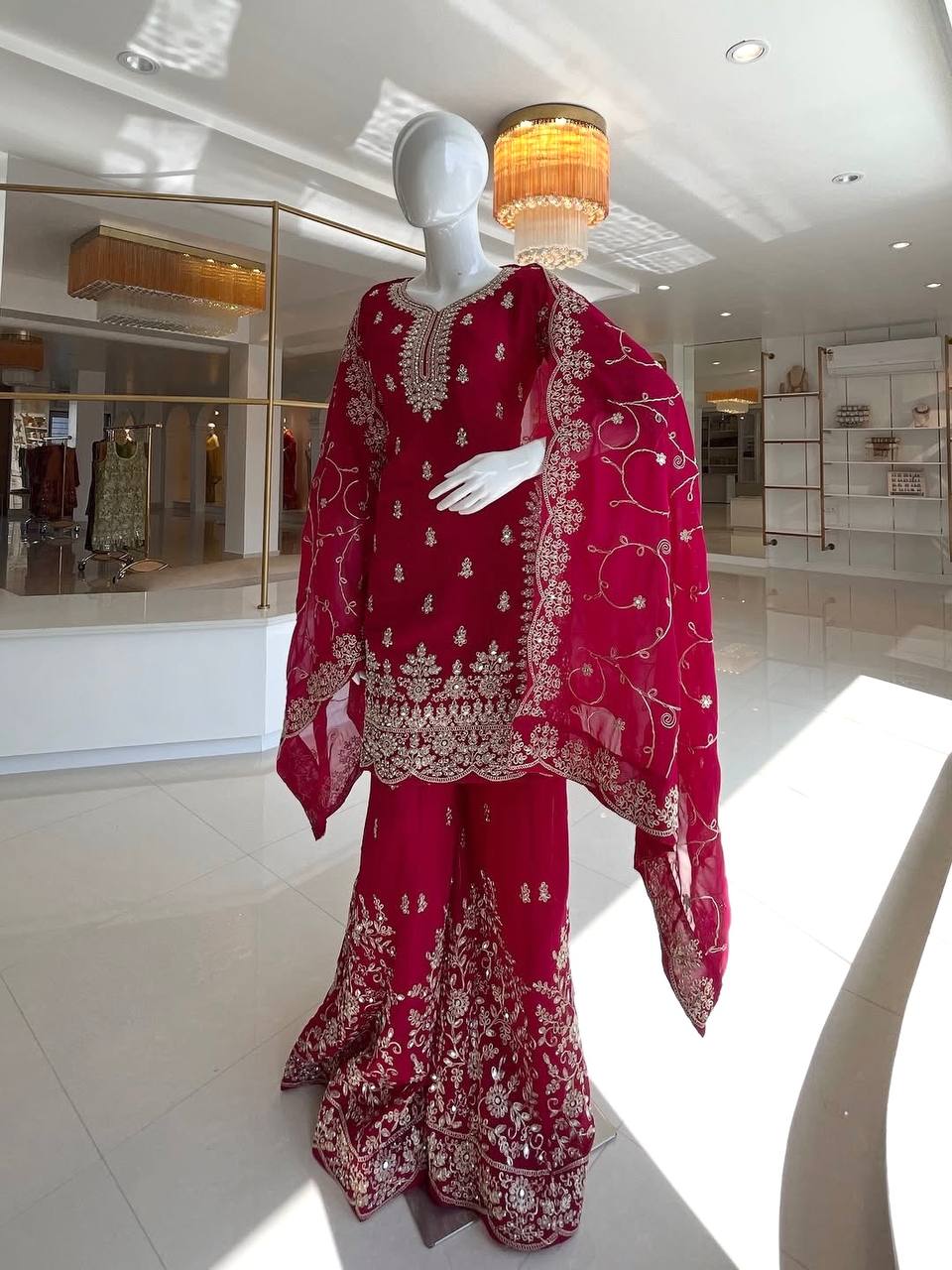 Rani Pink Designer Pure GMY Silk Plazzo Suit and Dupatta For Party Wear