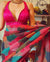 Rani Pink Georgette Digital Print Saree with Full Sequins Contrast Border