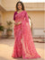 Rani Pink Georgette Digital Print Saree with Moti Lace Border & Blouse