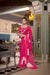 Rani Pink Georgette Floral Print Saree with Pearl Lace Border