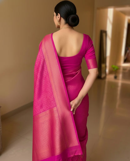 Rani Pink Kanchipuram Jari Weaving Silk Saree with Designer Blouse