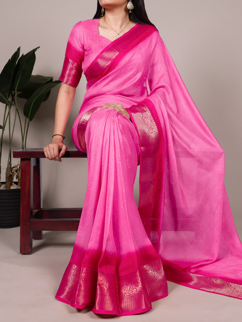 Rani Pink Marsh Mello Zari Weaving Saree with Matching Blouse