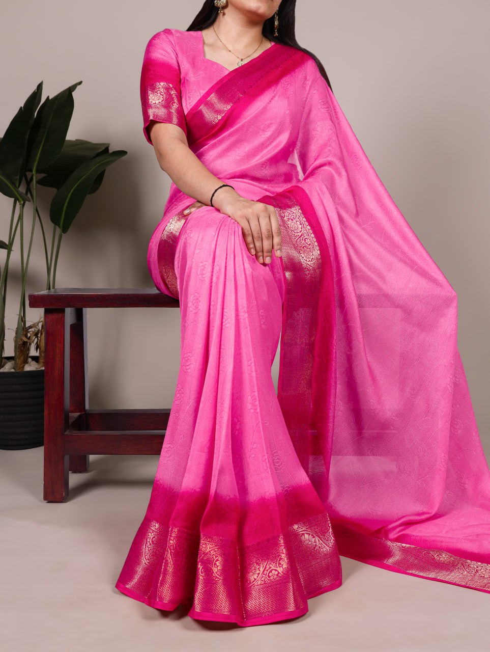 Rani Pink Marsh Mello Zari Weaving Saree with Matching Blouse