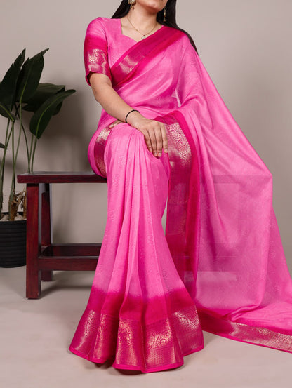 Rani Pink Marsh Mello Zari Weaving Saree with Matching Blouse