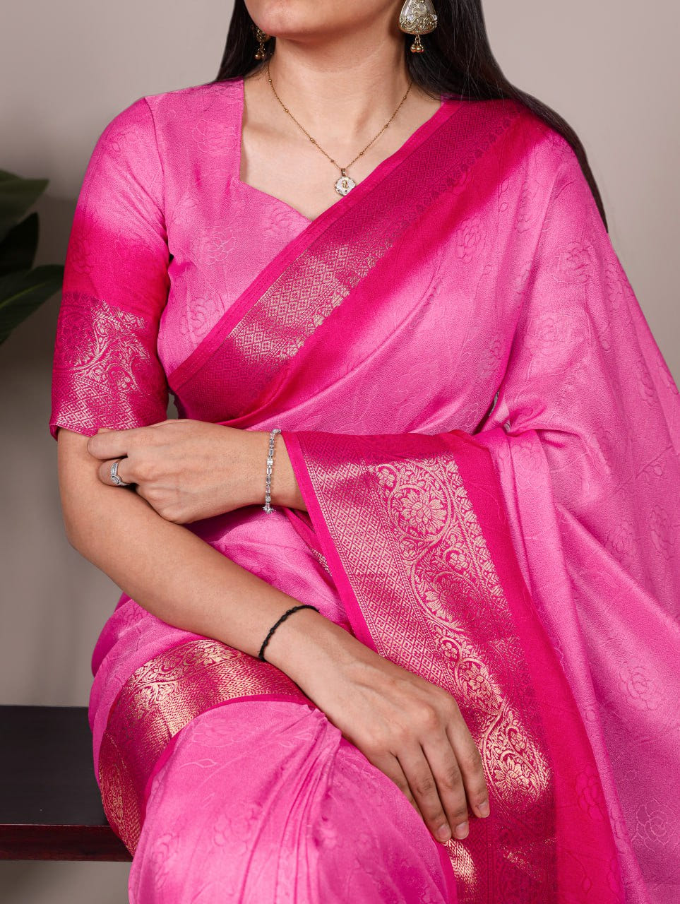 Rani Pink Marsh Mello Zari Weaving Saree with Matching Blouse