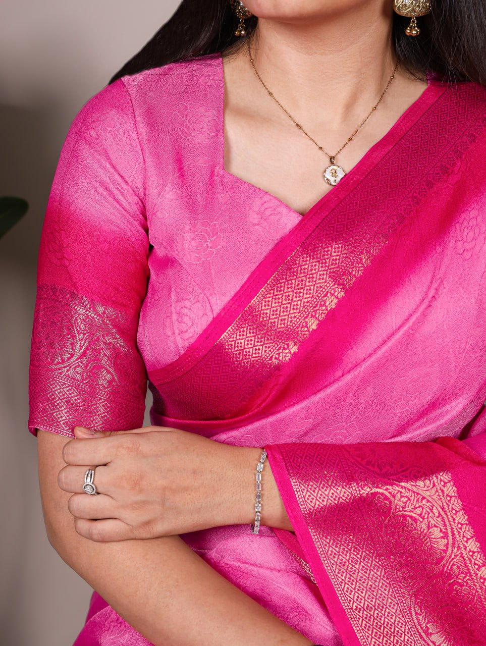 Rani Pink Marsh Mello Zari Weaving Saree with Matching Blouse