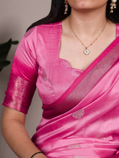 Rani Pink Rumali Silk Saree with Elegant Zari Weaving Matching Blouse