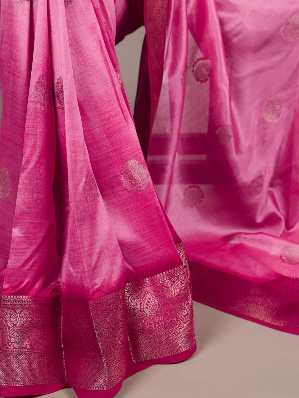 Rani Pink Rumali Silk Saree with Elegant Zari Weaving Matching Blouse