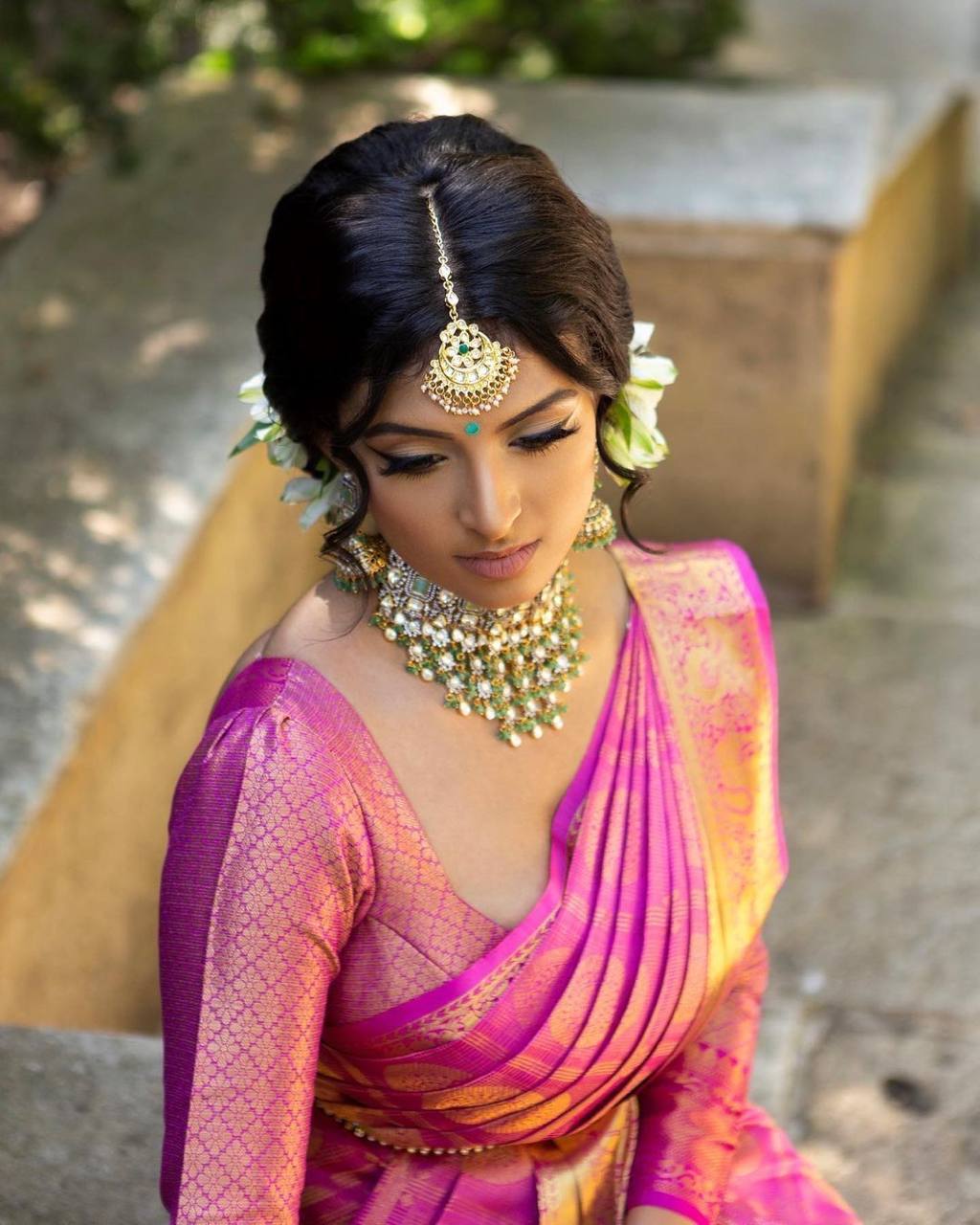 Rani Pink Traditional Kanchipuram Saree with Chex Weaving Woven Blouse