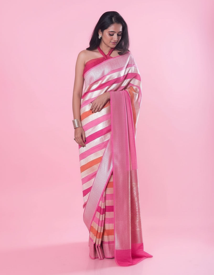 Rani Traditional Kanchipuram Silk Saree with Woven Border Classic Pallu