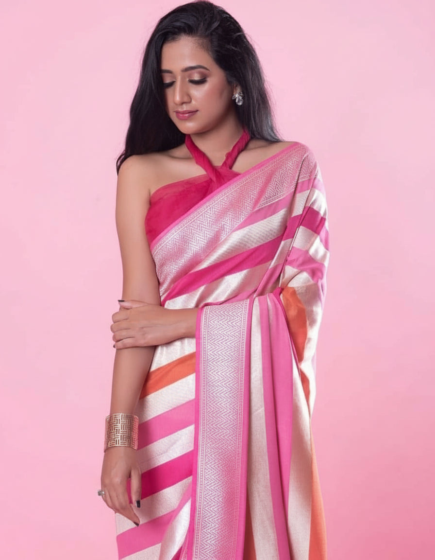 Rani Traditional Kanchipuram Silk Saree with Woven Border Classic Pallu