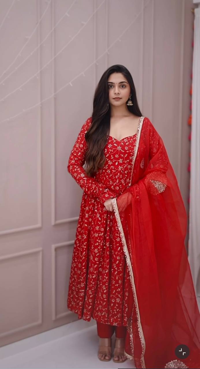 strapless open back dress Buy Red Yoke Design Silk Blend Anarkali Suit With Dupatta Online in USA at  $55.00