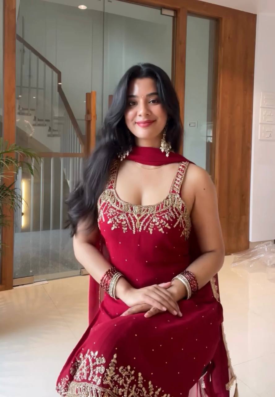 Red Designer Heavy Faux Georgette Plazzo Top and Dupatta For Party Wear